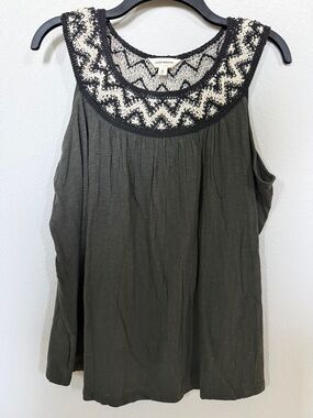 Lucky Brand Embroidered Round Neck Tank